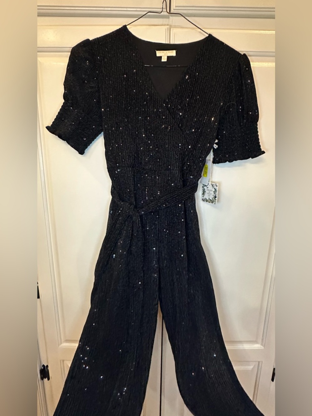 Chelsea & Violet Black Sequin Wrap-Style Jumpsuit